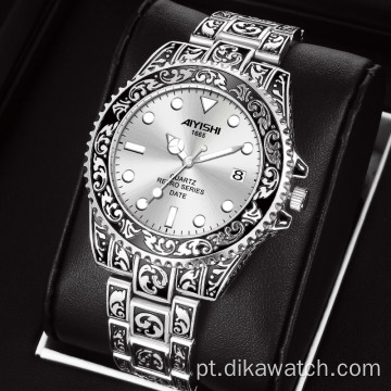 Relógios de luxo retrô de quartzo dourado AIYISHI de primeira marca em aço inoxidável Calendário de luxo à prova d&#39;água Relógios de pulso luminosos para homem